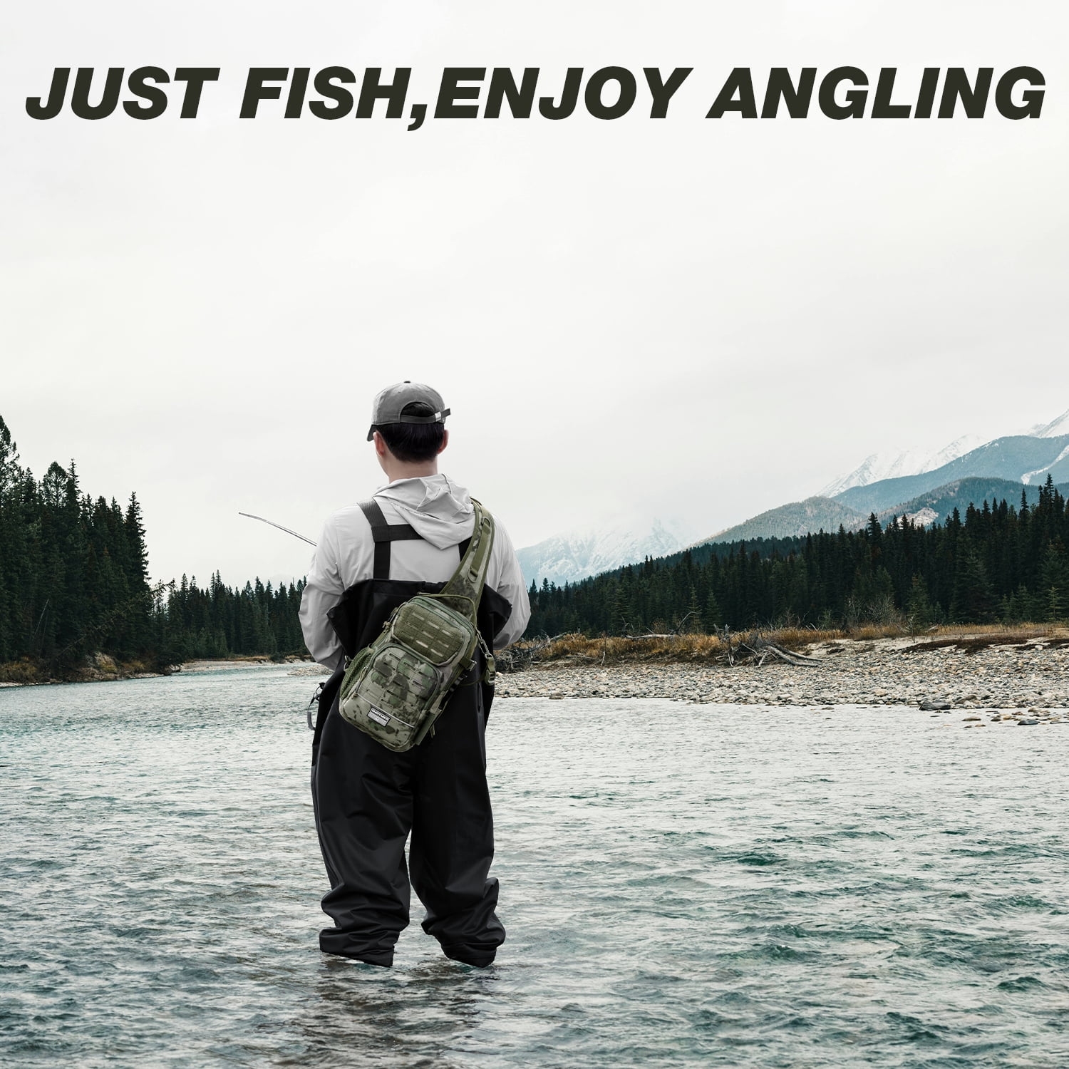 Ghosthorn Fishing Backpack Tackle Sling Bag - Lightweight Sling Tackle Storage Bag with Bait Box - Fishing Backpack with Rod Holder