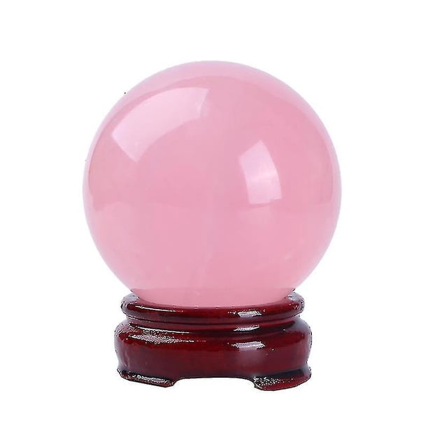 Bola natural de cristal curativo, esfera de bola curativa de cristal de cuarzo rosa real natural de 40 mm con soporte de madera