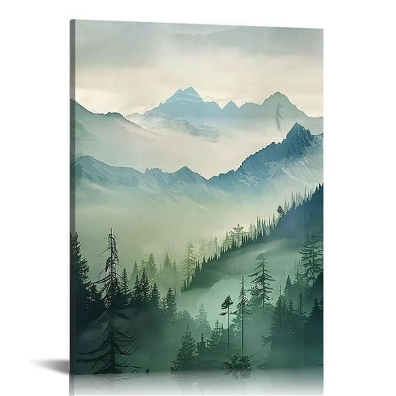 JRXY Mountain Wall Art Decor Sage Green Forest Canvas Wall Art Prints Nature Landscape Wall Decor Watercolor Pine Tree Pictures Abstract Modern Painting for Living Room Bedroom 12x16 in