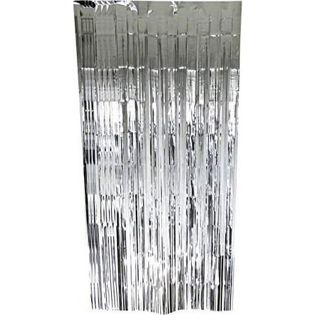 Metallic Fringe Foil Curtain Backdrop for Weddings Birthdays Special Occasions (Silver 1 Pack)