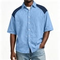 thumbnail image 6 of Big & Tall Men's Short Sleeve Button Down Shirts Casual Colorblock Lightweight Denim Look Workwear Tops for Daily Wear, 6 of 7