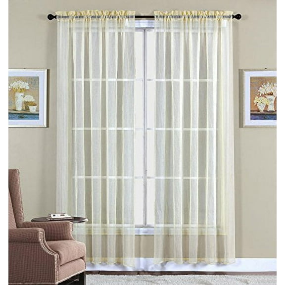 2 Piece Beautiful Sheer Window Elegance Curtains/drape/panels/treatment 60"w X 63"l (Beige)