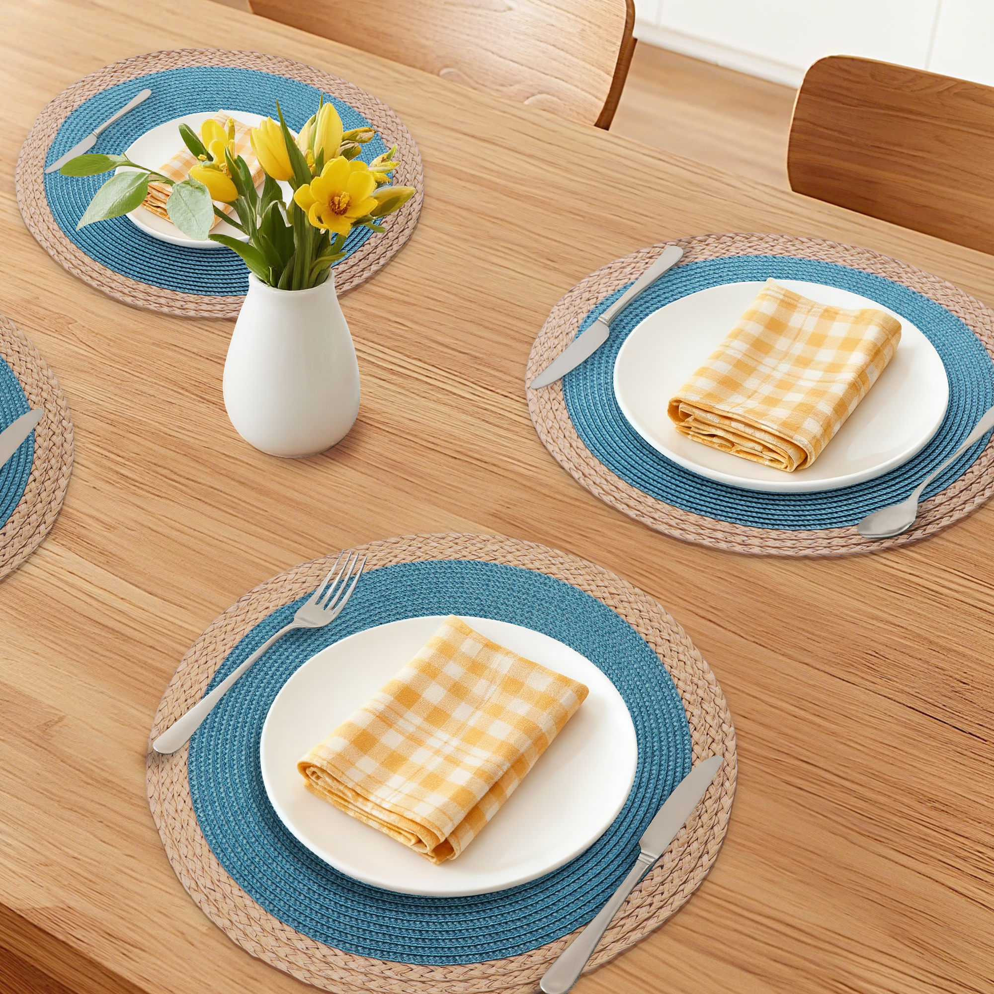 Unique Bargains Farmhouse Placemats Set of 6 Washable Kitchen Table Mat Malachite Green