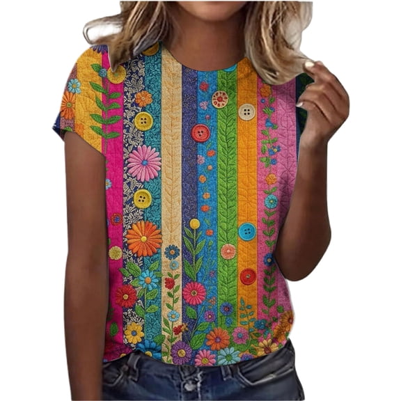 MEICHEN Women's T Shirts Short Sleeve Tees Sunflower Graphic Loose Summer Tops Daily Wear Blouse for Women