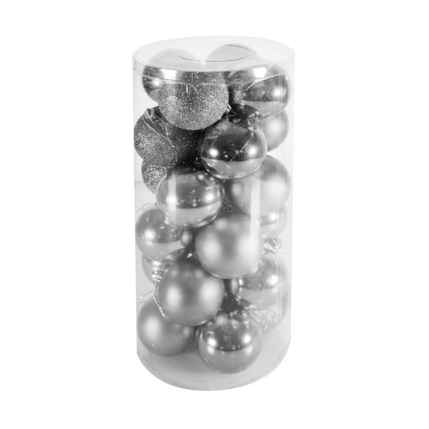 Set de 24 Esferas Navideñas Jardimanía, Plástico plateado