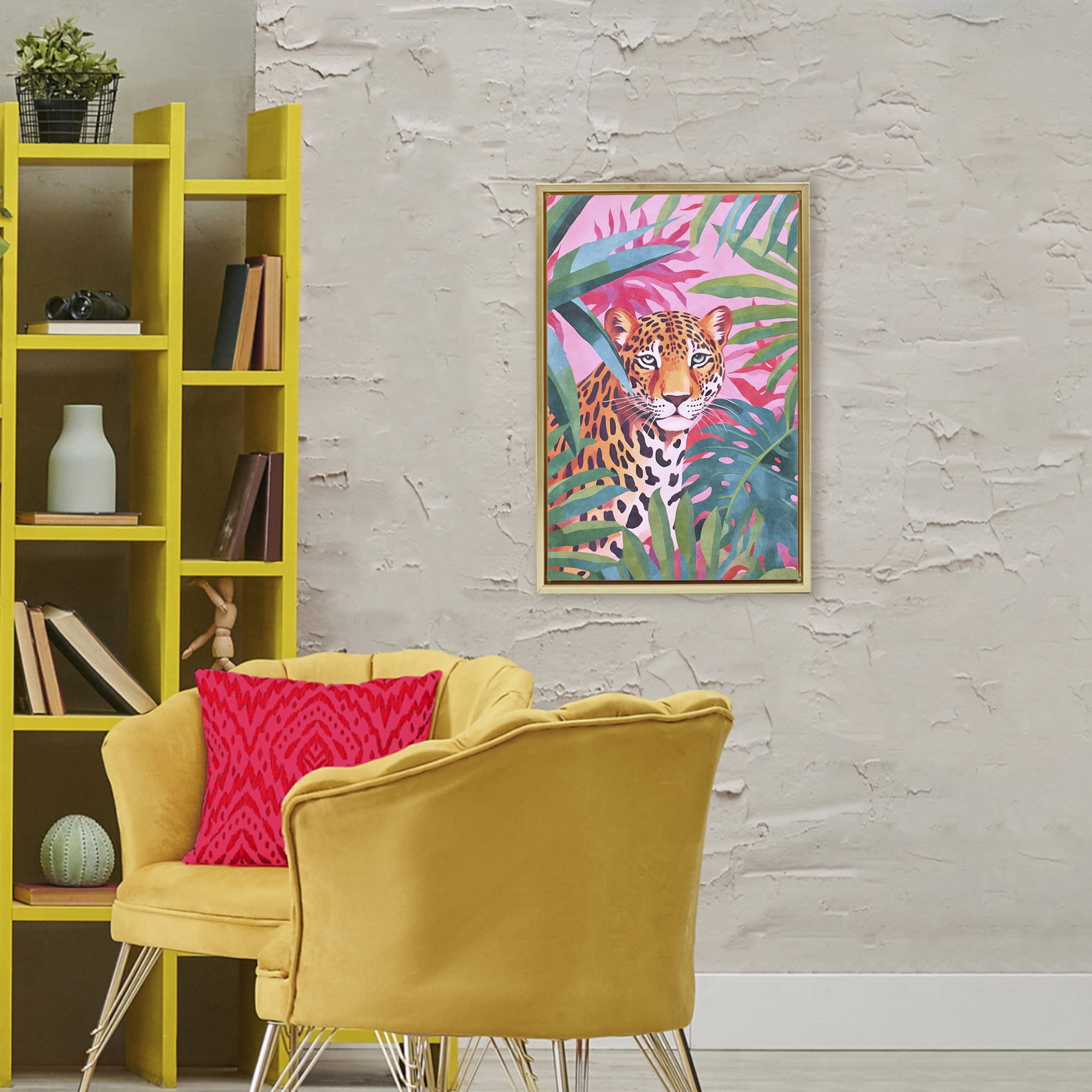 Stupell Industries Wild At Heart Leopard Gold Framed Floater Canvas Wall Art, design by Andrea Haase