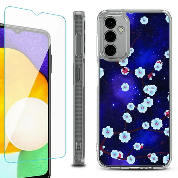 Shockproof Bumper Phone Case for Samsung Galaxy A14 5G, with Tempered Glass Screen Protector, by OneToughShield ® - Blossom Stars
