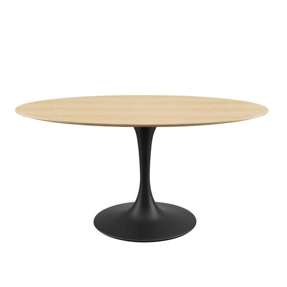 Modway Lippa 60" Oval Wood Grain Dining Table in Black Natural