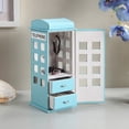 thumbnail image 4 of 11.5" Tall Pastel Blue Leather Jewelry Box British Telephone Design Vintage Style Storage Organizer for Rings Earrings Necklaces, 4 of 4