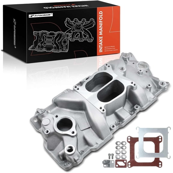 A-Premium Aluminum Dual Plane V8 Intake Manifold W/Mounting Kits Compatible with 1955-1995 Chevy SBC 262 265 267 283 302 305 307 327 350 400 Idle-5500 4-Barrel Spread Bore