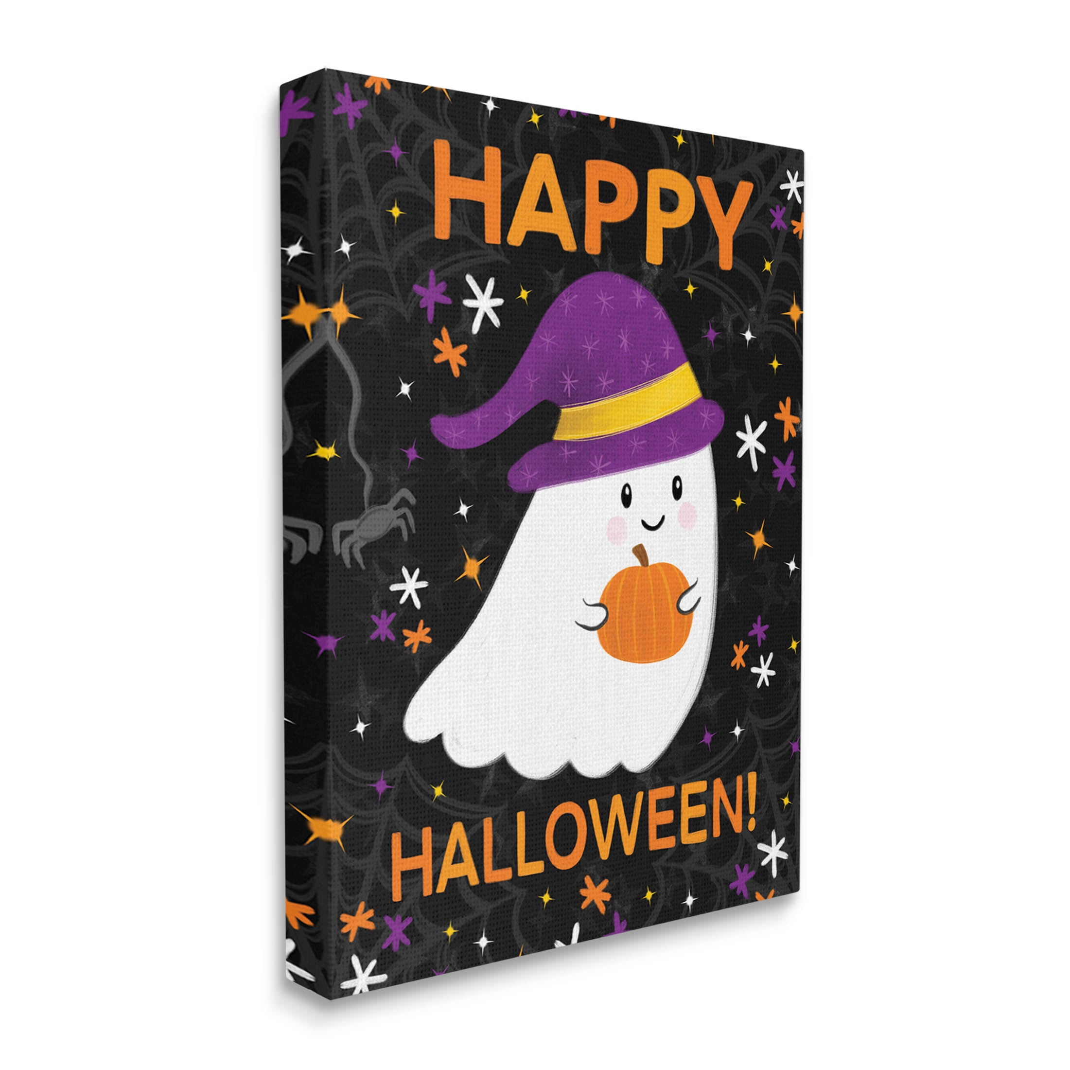 Stupell Industries Happy Halloween Happy Ghost Graphic Art Gallery Wrapped Canvas Print Wall Art, Design by Emily Cromwell
