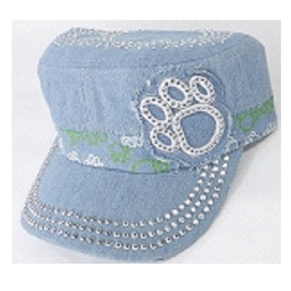 Rhinestone Dazzle Women's Paw Print Cadet Cap (Light Stone Blue)