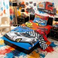 thumbnail image 2 of Meiyoeat Cartoon Racing Car Twin Sheets 3pcs for Boys,Checkered Flag Design Bedding,Red Yellow,1 Fitted Sheet,1 Flat Sheet and 1 Pillowcase, 2 of 6