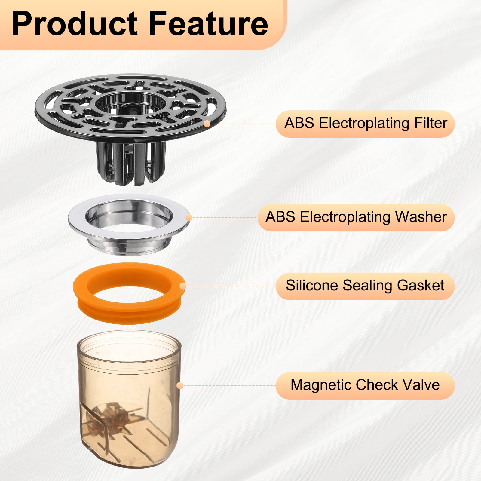 Unique Bargains Odor-Proof Shower Drain Backflow Preventer Gray / Clear / Orange
