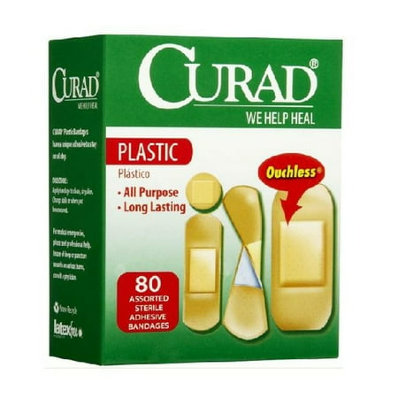 Curad Plastic Bandages Assorted Sizes, 80 ea (Pack of 2)