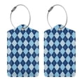 thumbnail image 3 of Disketp 2 PCS Luggage Tag for Suitcase,Blue Squares Leather Baggage Tag with Stainless Steel Loop Privacy Cover for Women Men Girls, 3 of 5