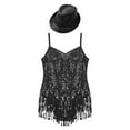thumbnail image 3 of Doomiva Girls Ballet Dress for Kids Sequin Tassel Hem Latin Dance Dress Leotard with Hat Rumba Samba Jazz Dance Dress Black 14, 3 of 7