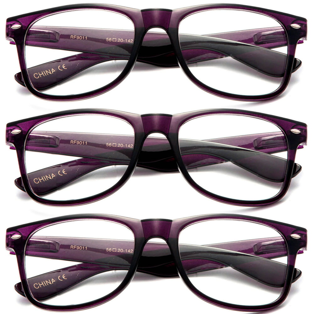 3 Pairs Womens Reading Glasses Oversized Big Frame Dark Purple 2 75