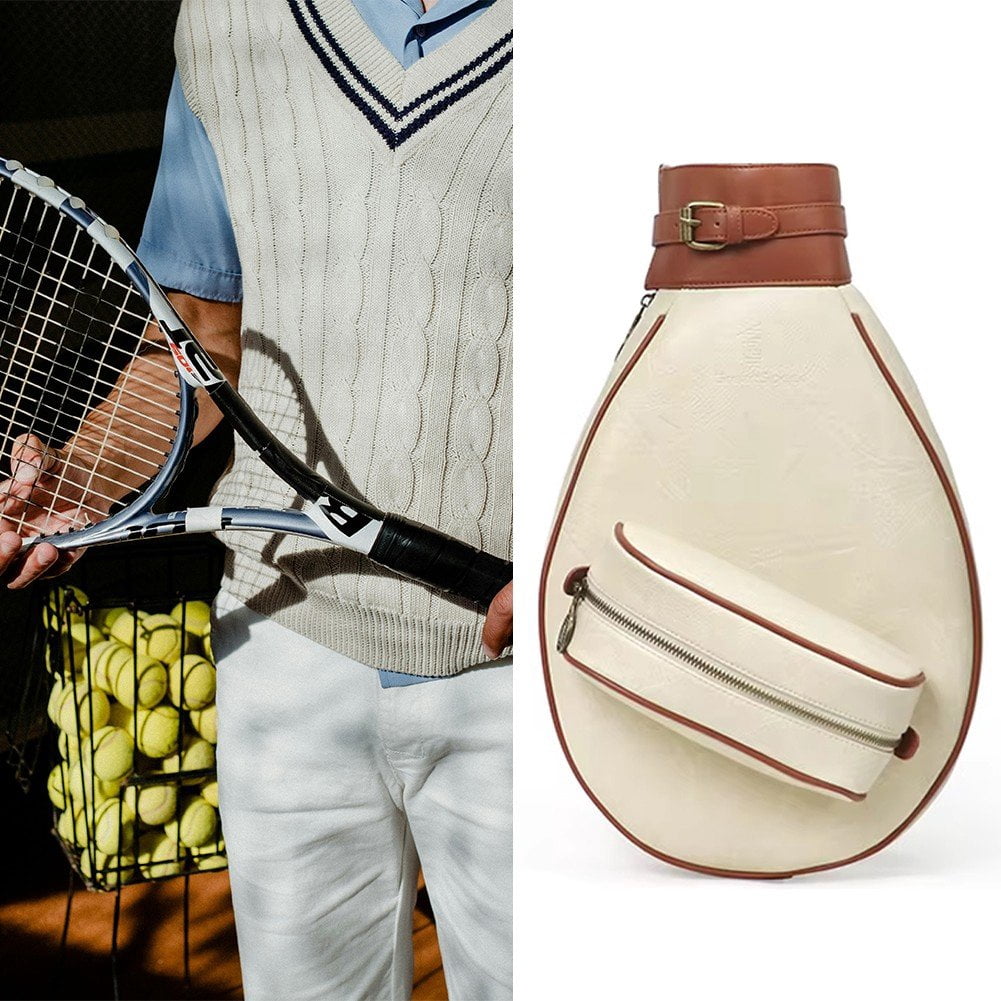 Jiibva Badminton Racquet Crossbody Bag Leather Tennis Sports Shoulder Bag Can Accommodate 2 Rackets Storage Bag Tennis Racket Bag Handbag for Women Men