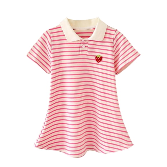 Posijego Toddler Girls Uniform Dresses School Outfit Color Block Striped Short Sleeve Casual Summer Dresses for Little Girls