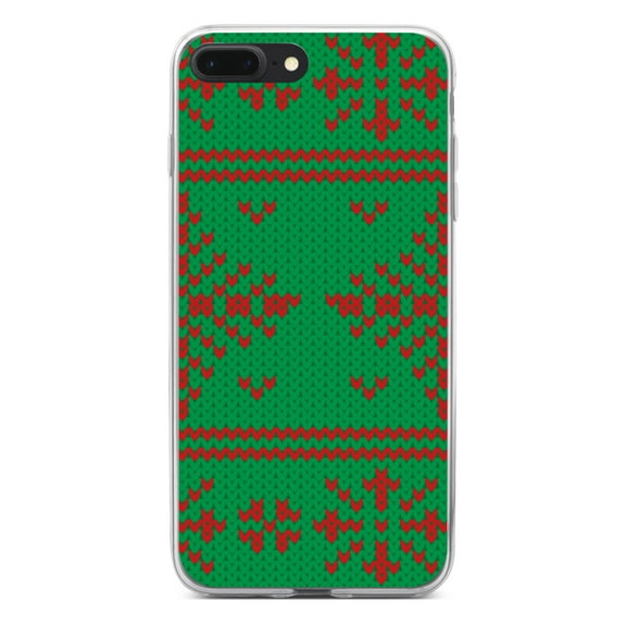 DistinctInk Clear Shockproof Hybrid Case for iPhone 7 PLUS / 8 PLUS (5.5" Screen) - TPU Bumper, Acrylic Back, Tempered Glass Screen Protector - Green Red Ugly Christmas Sweater - Christmas All Year