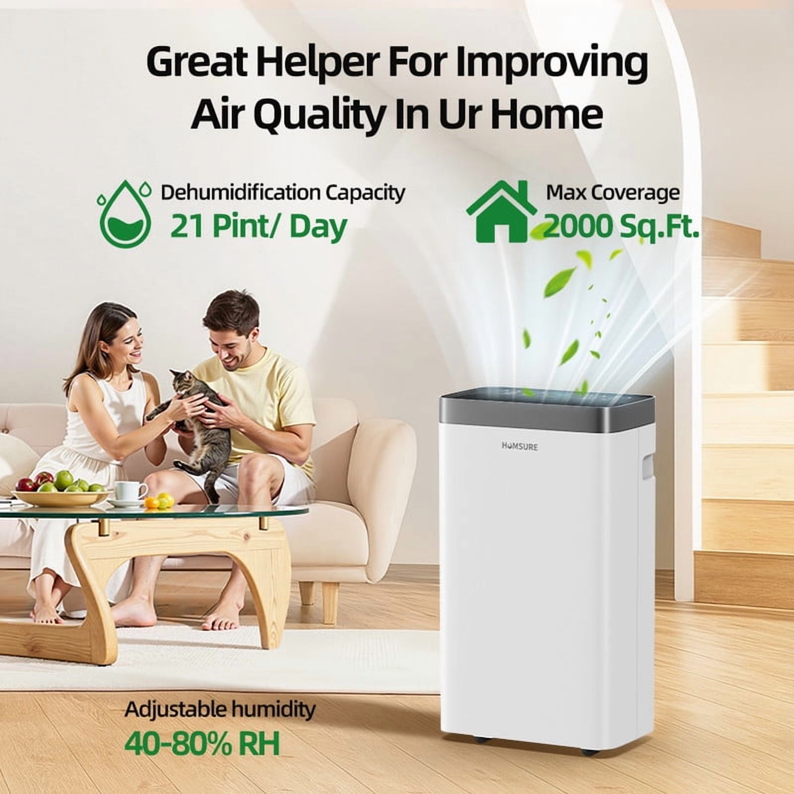 Edendirect 34 Pt 2,500 Sq.Ft. Efficiently White Dehumidifiers with Drain Hose and Bucket,,Auto Defrost,Low Noise