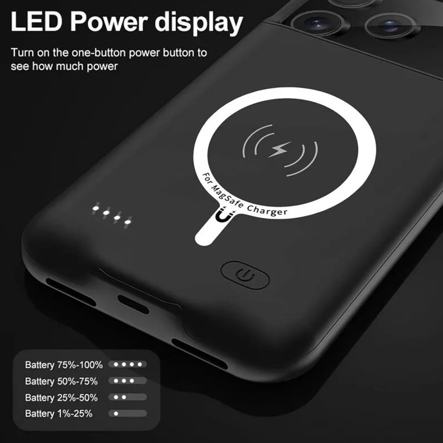 Slim Charging Case with Msafe Charging (7000 mAh) for iPhone 17 Pro Max - Black