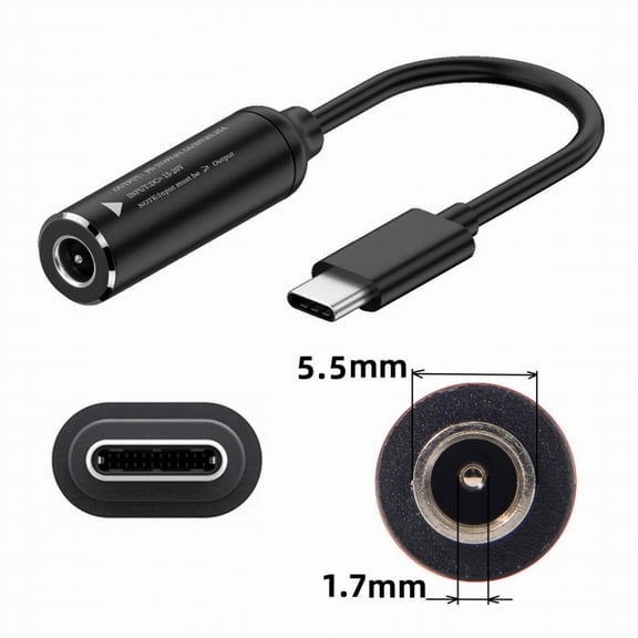 Chenyang DC Jack 5.5x1.7mm Input to USB-C Type-C Power Plug Charge Cable for Laptop Phone PD9V 5V 20V