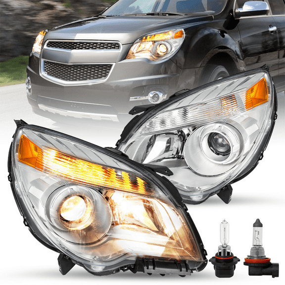 Titans Motors Halogen Projector Headlights for 2010–2015 Chevy Equinox — Chrome Housing with Bulbs, Left and Right Pair