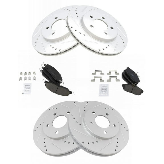 TRQ Front and Rear Performance Brake Pad & Rotor Kit Brake Pads Brake Rotors Set Ceramic Premium G-Coated Fits Select 2005-2010 Ford Mustang
