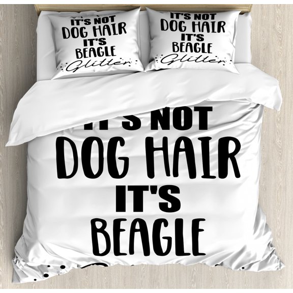 Beagle Duvet Cover Set Queen Size, Dog Lover Inspirational Motto Loving Simplistic Lettering on Plain Backdrop, Decorative 3 Piece Bedding Set with 2 Pillow Shams, Charcoal Grey White, by Ambesonne