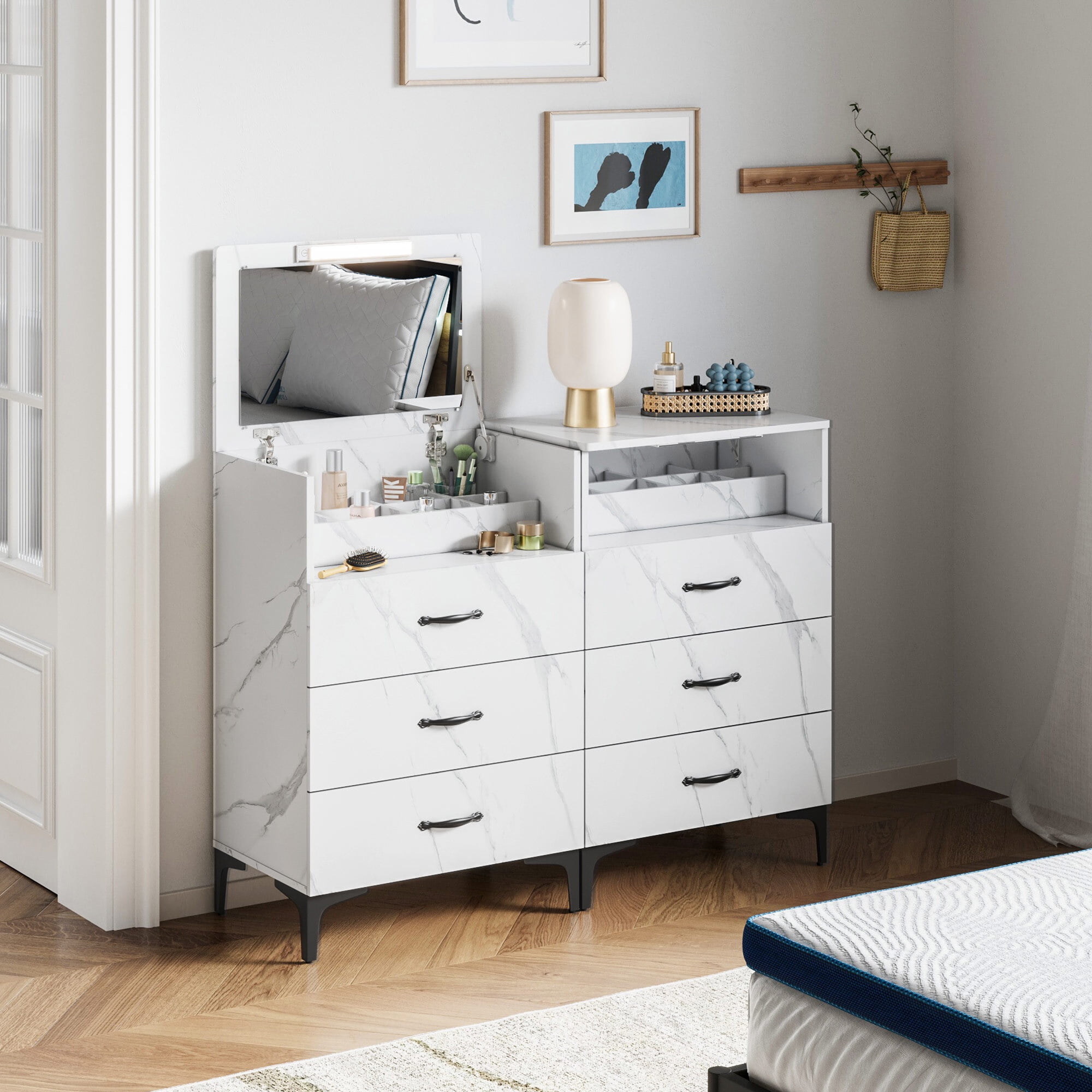 LINSY HOME Dressers for Bedroom,3 Drawer Dresser with Mirror,Wooden