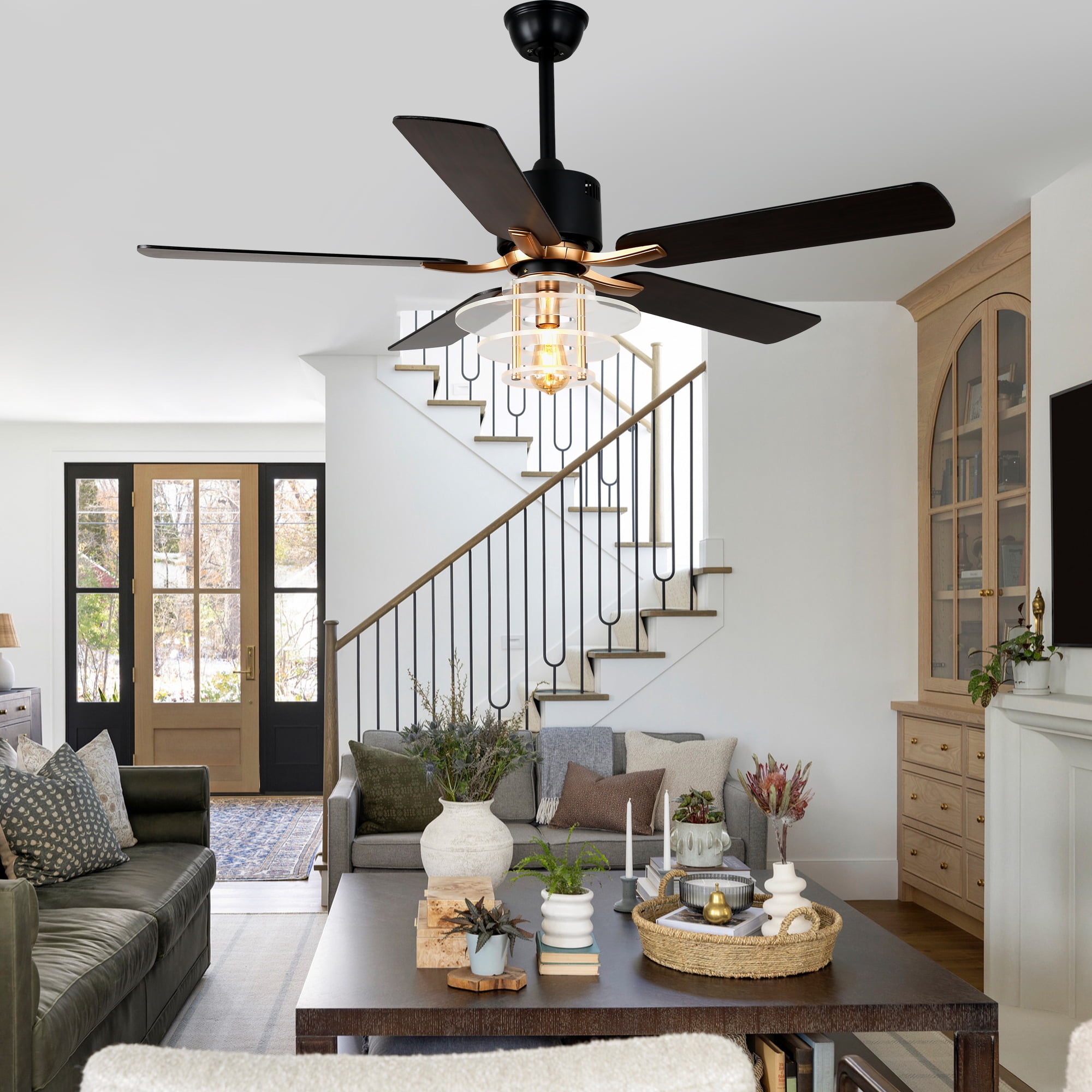 Bella Depot 52" Modern Black Ceiling Fan 6-Speed Reversible with Light and Remote Control