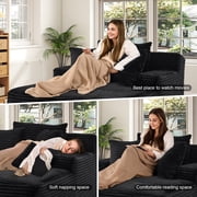 Muumblus Oversized Chaise Lounge Chair Indoor Furniture, No Assembly Required, Plush Corduroy Cloud Floor Sofa Bed for Living Room, Black