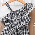 thumbnail image 5 of Otqutp Children Girls' Running Joggers Slant Shoulder Suspenders Plaid Jumpsuit With Belt Pants 1 to 7Years Girls Rompers, 5 of 7