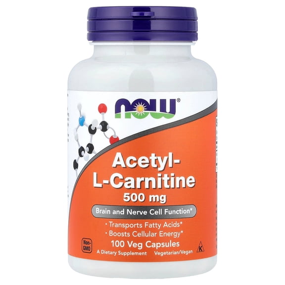Now Foods Acetyl-L Carnitine Cognitive Support Supplement with Vegetarian Formula, Dietary Supplement, 500 mg, 100 Capsules