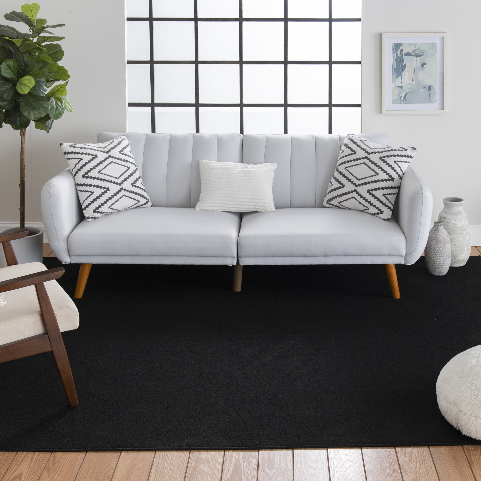 (2 pack) Mainstays 90"x118" Titan Solid Black Durable Indoor Utility Area Rug