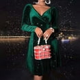 thumbnail image 2 of Womens Wrap V Neck Long Sleeve Velvet Glitter A Line Cocktail Party Swing Fit and Flare Skater Mini Dress, 2 of 8