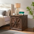 thumbnail image 2 of Rustic Farmhouse End Table with Charging Station - 24" Large Sofa Side Table With Barn Door Design - Square Nightstand Bedside Table with Adjustable Storage Shelf for Living Room or Bedroom,Walnut, 2 of 6