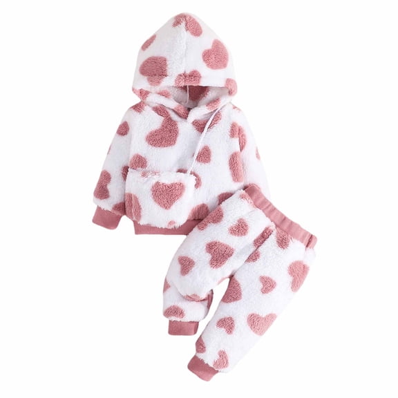 REDARER Kids Plush Hoodie Set, 3 Piece Outfit with Long Sleeve Hoodie Pants and Bag, Warm Cute Love Print,2-3 Years