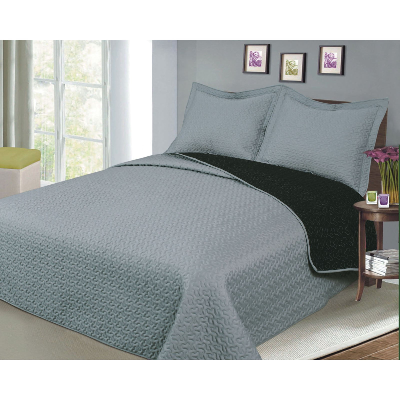 Luxury Fashionable Reversible Solid Color Quilt Set Collection Walmart Com Walmart Com