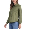 thumbnail image 4 of INSPIRE CHIC Faux Suede Shirt for Women's Stretch Dressy Casual Button Down Long Sleeve Shirt 2024 Fall Clothes M Olive Green, 4 of 6