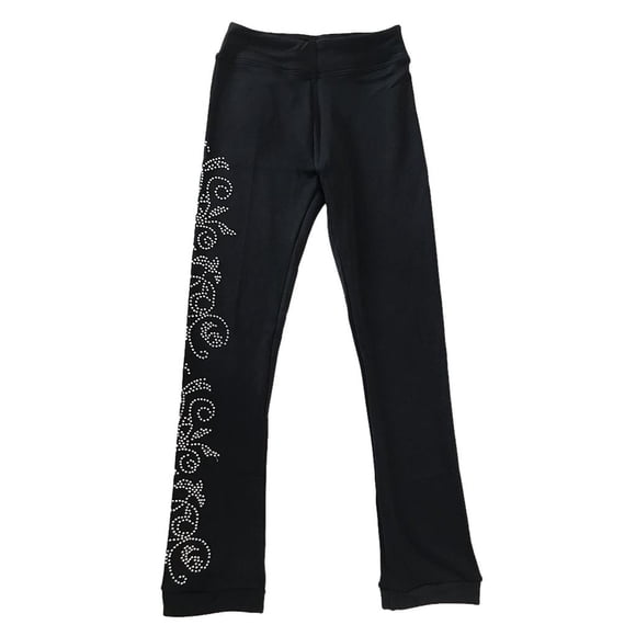 Pantalones de compresión de patinaje para niñas, mallas negras para mujer con cristales Flor 170 Cola Conjunto de pantalones de patinaje