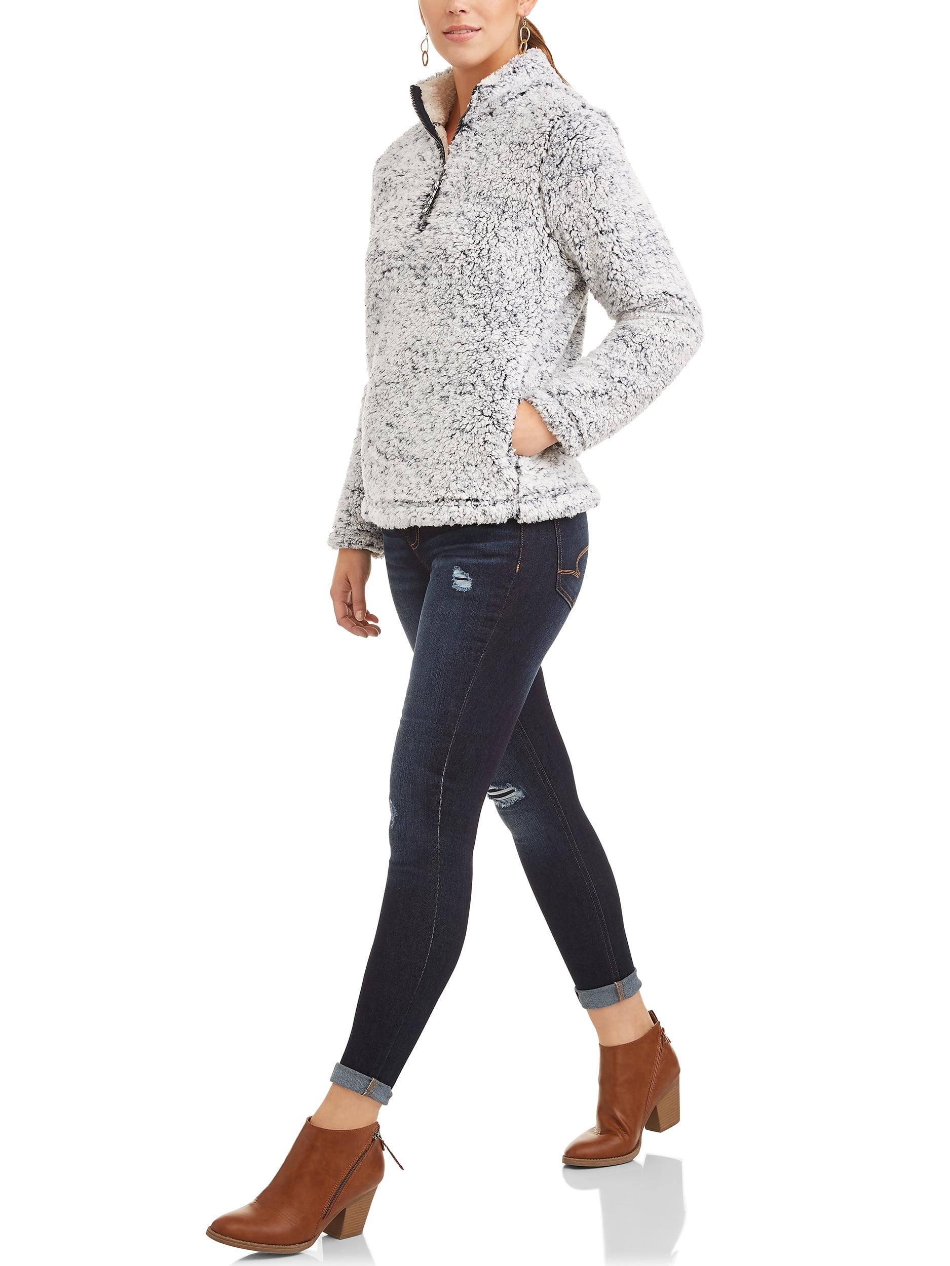 Time and Tru Women s Plus Size Snow Tipped Quarter Zip Jacket
