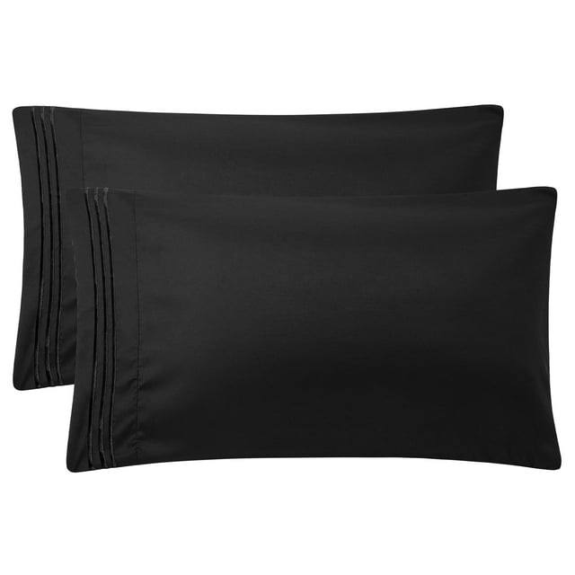 Funda de Almohada de Microfibra PiccoCasa Juego de 2 Suaves Transpirables con Cierre de Cremallera Negro 36x51cm