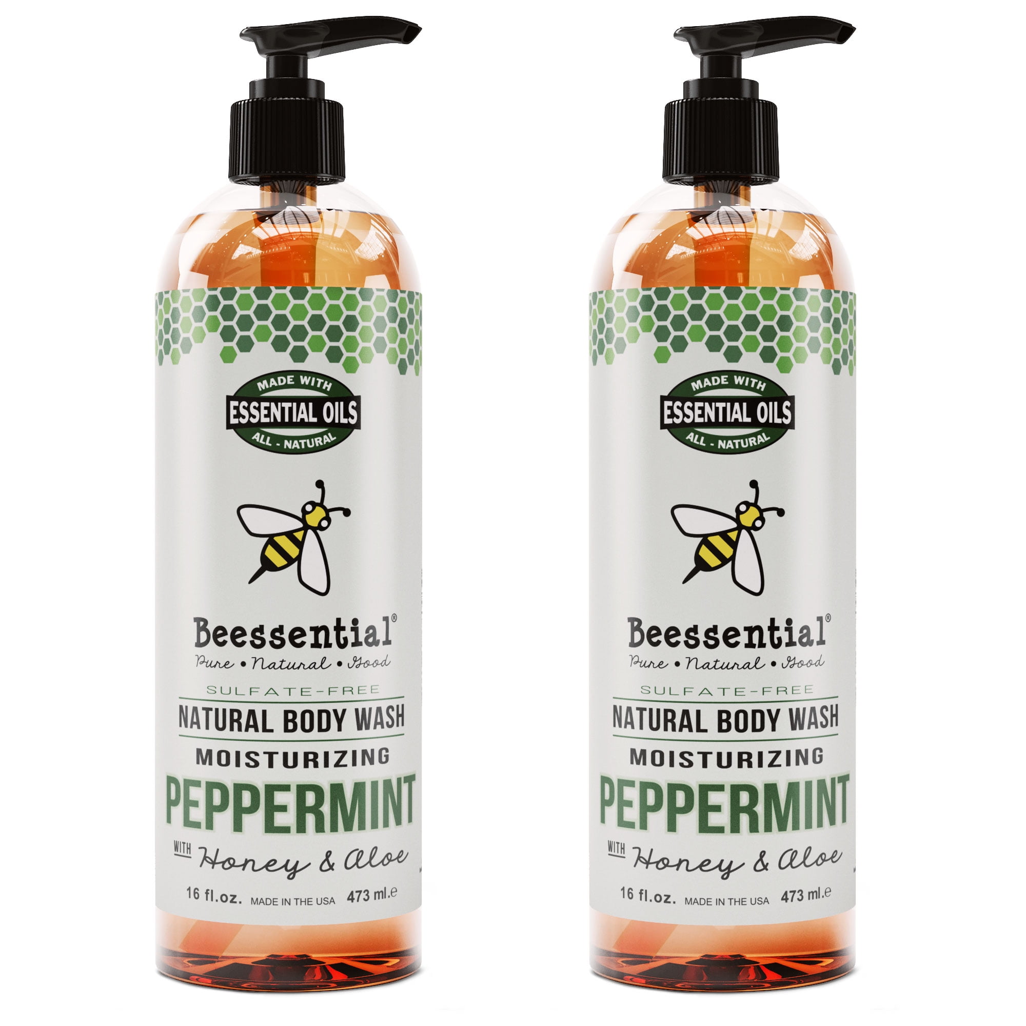 Beessential Natural Body Wash, Peppermint, SulfateFree Bath and Shower