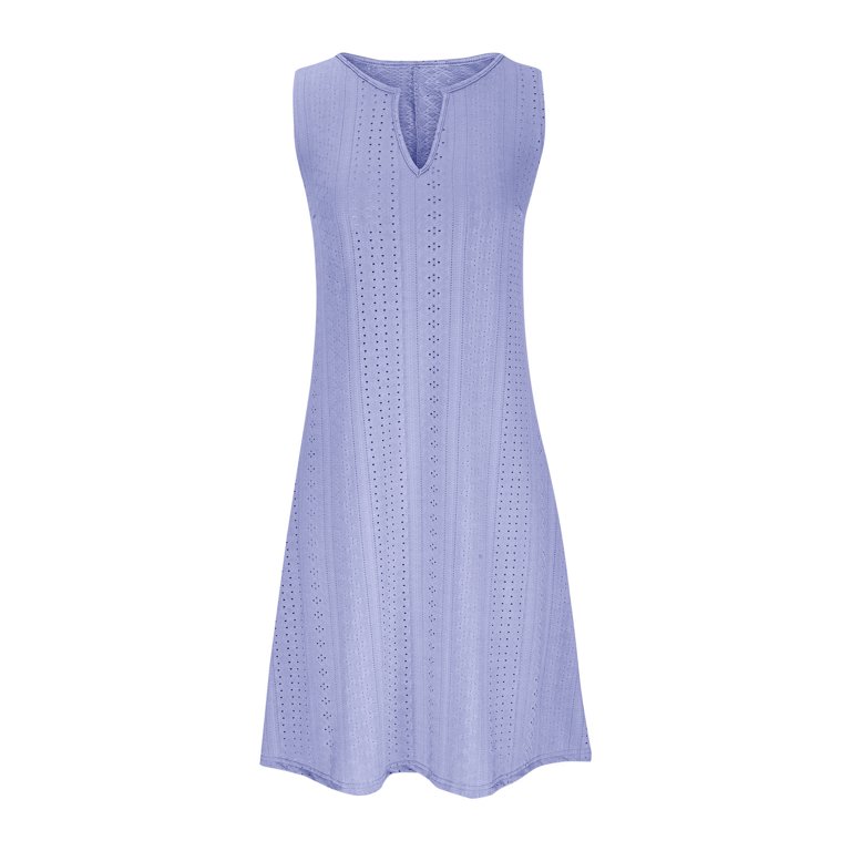 CFLVAEK Plus Size Dresses for Curvy Women Casual Eyelet Notch V Neck Summer  Dresses Casual Loose Solid Tank Dresses Sleeveless Fit And Flare Midi Dress  - Walmart.com