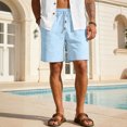 thumbnail image 2 of AHMOMEI Men Linen Shorts Elastic Waist Drawstring Beach Shorts for Men Wide Leg Casual Men's Shorts with Pockets Light Blue XL, 2 of 7