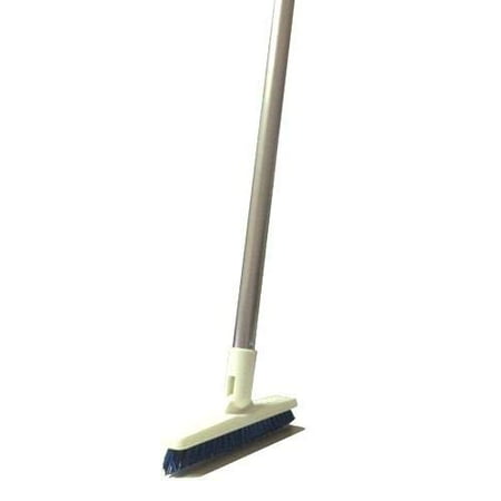 Libman Long Handle - Elitra Swivel Grout Scrubber With Long Handle & Tough Bristles For Narrow & Wide Kitchen Shower Tub Tile Surfaces, Silver Blue