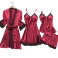 thumbnail image 1 of Conjunto de pijama de satén para mujer, ropa de dormir de seda con correa de encaje, con almohadillas para el pecho, regalo, 4 piezas, 2023, 1 of 4